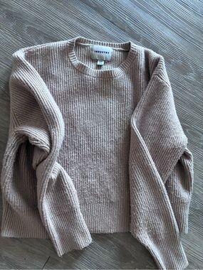 Industry Taupe Crewneck Ribbed Sweater - Women